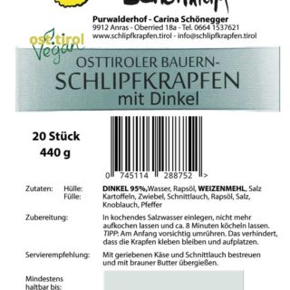Etikette für 20er Schlipfkrapfen aus Dinkelteig